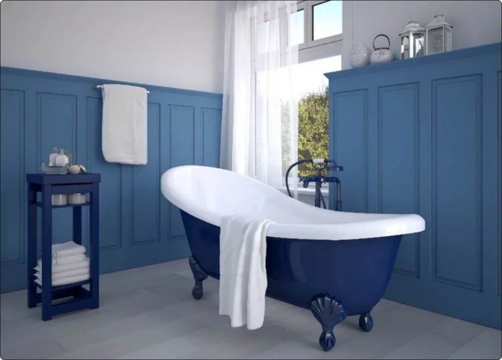 Bath Tub in Blue and White Room