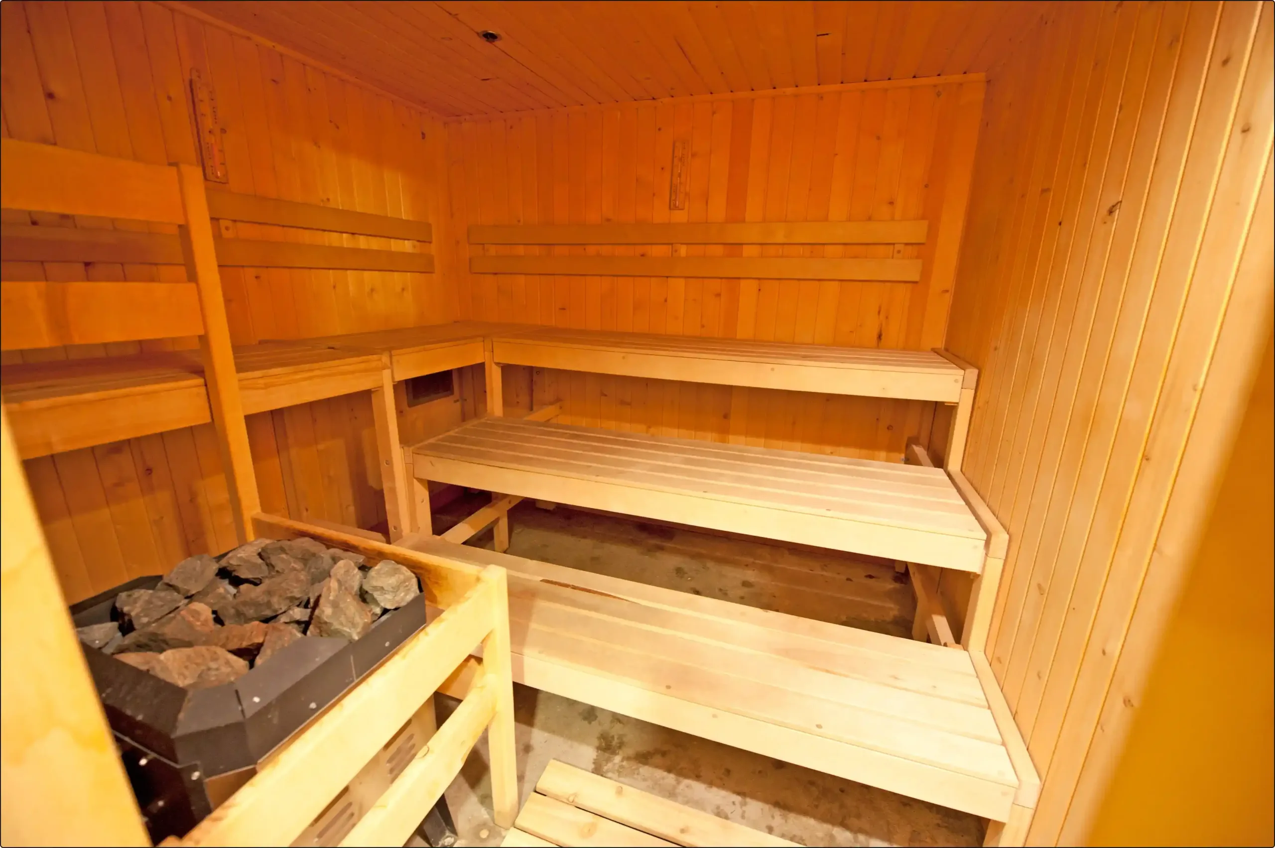 Medium sized sauna with hot rocks