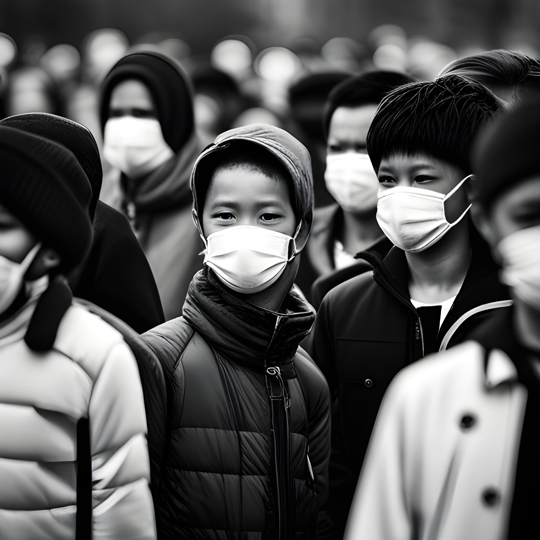 black white photo pf teenagers with white masks